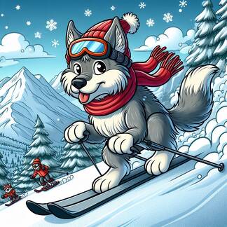 Wolf beim Skifahren
